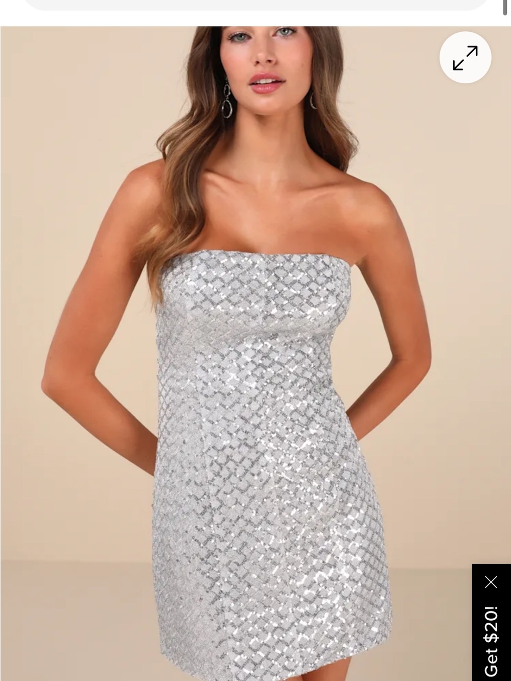 NWT Lulu's Silver Sequin Strapless Romper